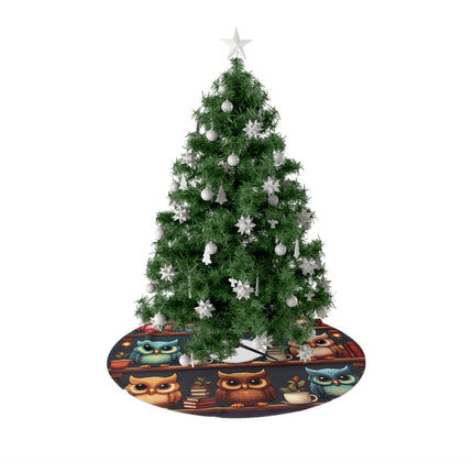 Cute Owls in book shelf design themed Christmas Tree Skirts