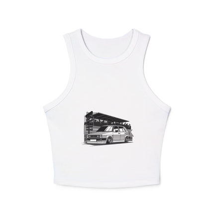 Damen Micro Rib Racer Tank Top mit Auto-Enthusiasten-Motiv