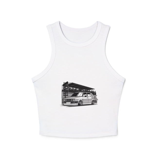 Damen Micro Rib Racer Tank Top mit Auto-Enthusiasten-Motiv