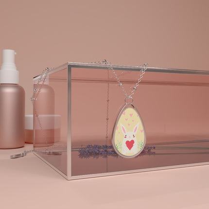 Niedlicher Hase mit Liebesdesign, ovale Halskette 