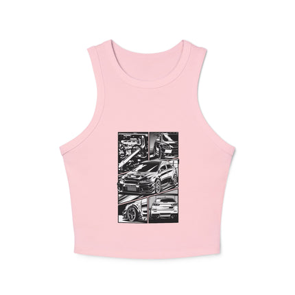 Damen Micro Rib Racer Tank Top mit Auto-Enthusiasten-Motiv
