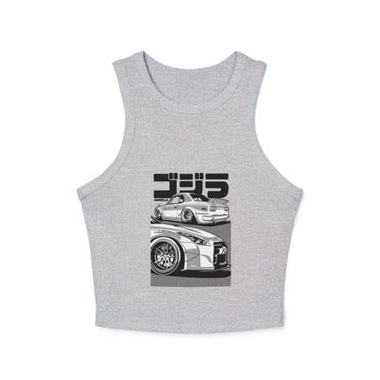 Damen Micro Rib Racer Tank Top mit Auto-Enthusiasten-Motiv