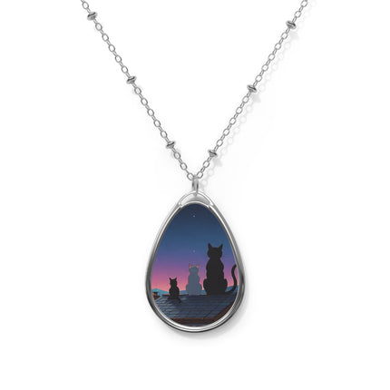 Katze schaut in den Himmel Design Themen Oval Halskette 