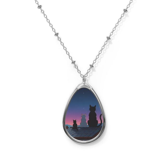 Katze schaut in den Himmel Design Themen Oval Halskette 