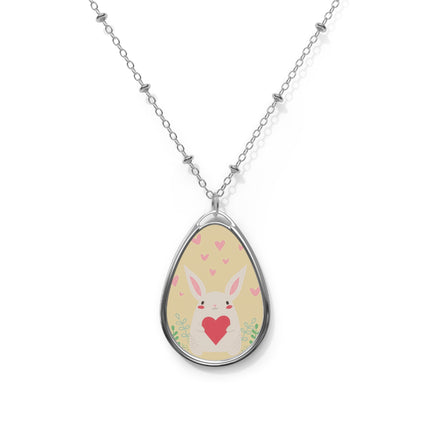 Niedlicher Hase mit Liebesdesign, ovale Halskette 