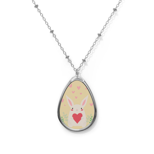 Niedlicher Hase mit Liebesdesign, ovale Halskette 