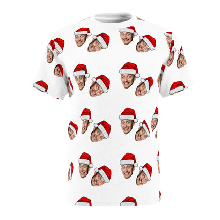 Christmas Face Pattern Tee — Personalized Santa Hat All-Over Print Shirt