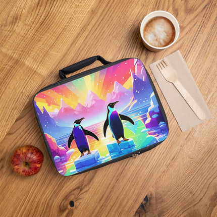 Niedliche Lunchtasche mit zwei Pinguinen, die das Design genießen 
