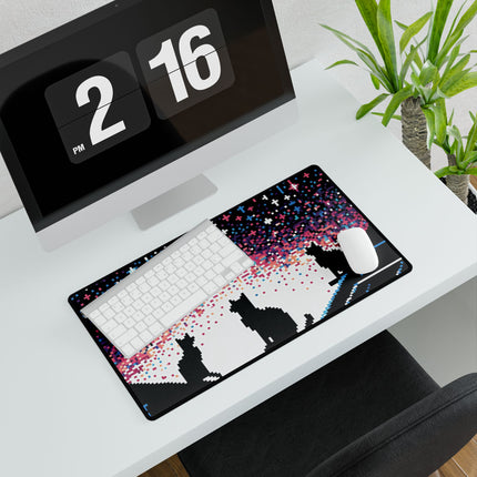 Cat sitting on the roof design themed Desk Mats
