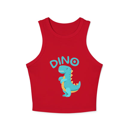 Blue Dino Graphic designed Women's Micro Rib Racer Tank Top