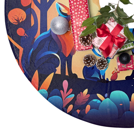 Fox and its Family in the Moonshine Pattern design themed Christmas Tree Skirts