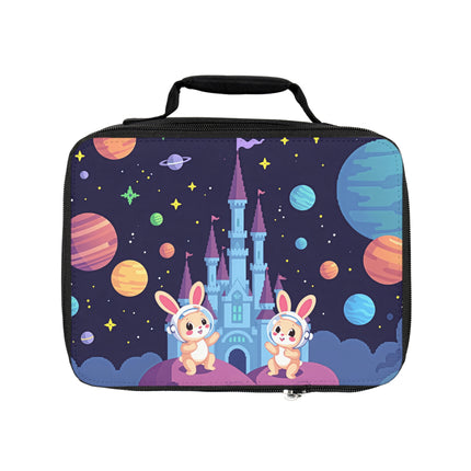 Süße Lunchtasche mit 2 Hasen im Weltraum-Muster 