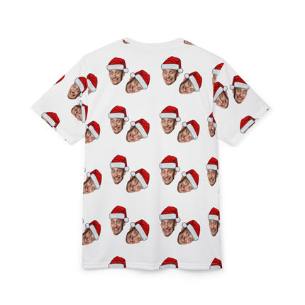 Christmas Face Pattern Tee — Personalized Santa Hat All-Over Print Shirt