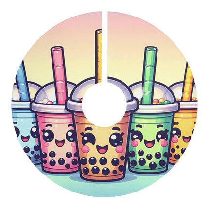 Cute Boba tea and friends design themed Christmas Tree Skirts