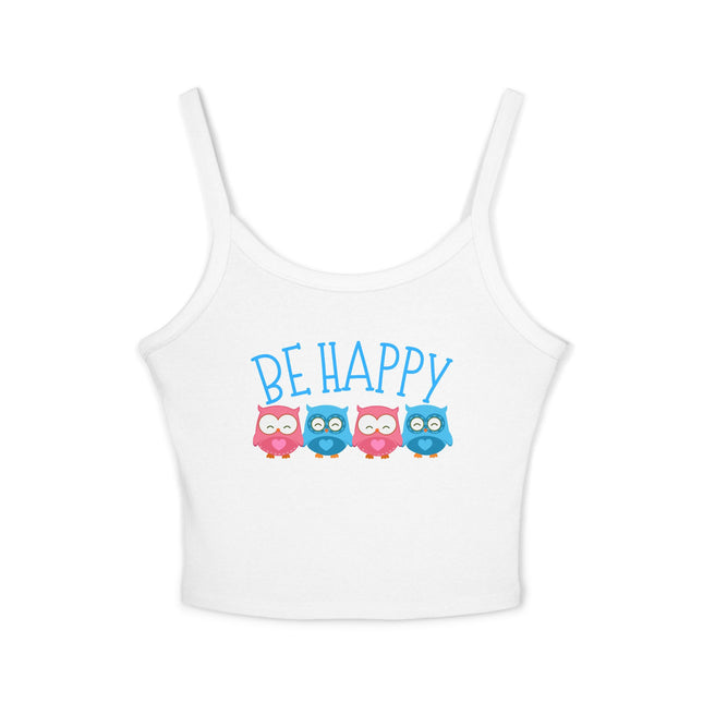 Be Happy Graphic designed Women's Spaghetti Strap Tank Top