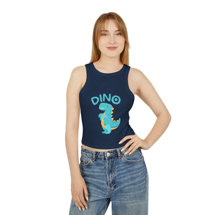 Blue Dino Graphic designed Women's Micro Rib Racer Tank Top