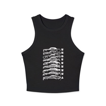 Damen Micro Rib Racer Tank Top mit Auto-Enthusiasten-Motiv