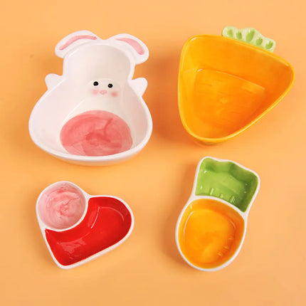 Ceramic Pet Bowl for Rabbit and Cat with Carrot Design