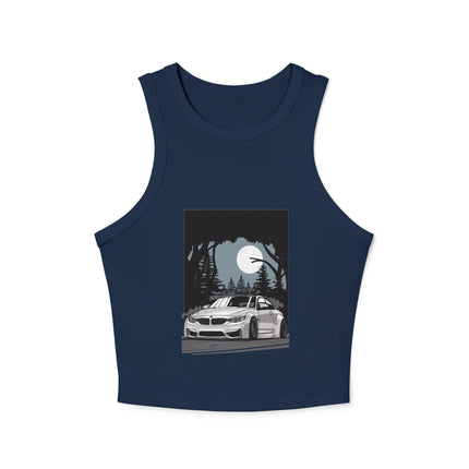 Damen Micro Rib Racer Tank Top mit Auto-Enthusiasten-Motiv