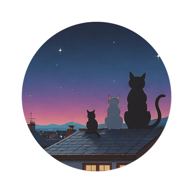 Runder Teppich mit Katzenmotiv, das in den Himmel schaut 