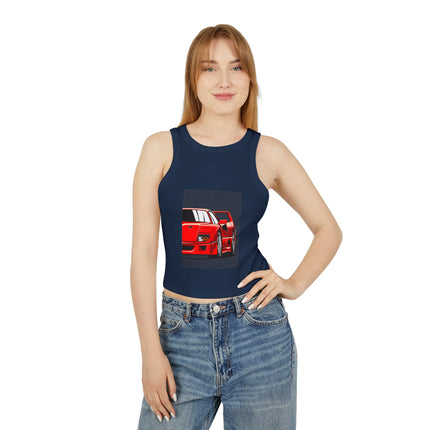 Damen Micro Rib Racer Tank Top mit Auto-Enthusiasten-Motiv