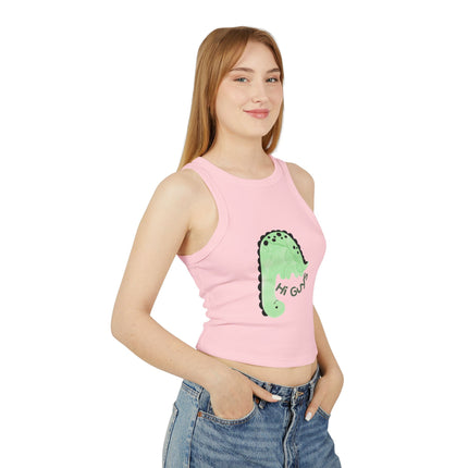 Hi Guys green dino Graphic designed Women's Micro Rib Racer Tank Top