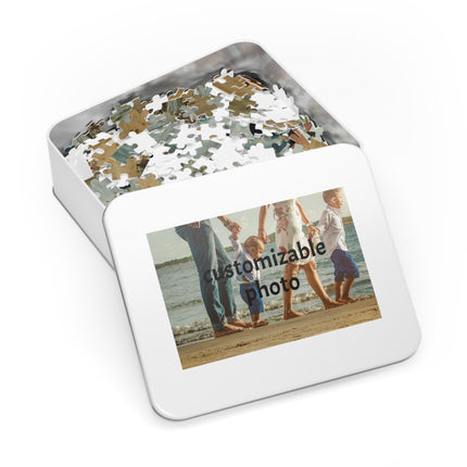 Personalized Family Photo Jigsaw Puzzle with Tin – Custom Memorable Puzzle