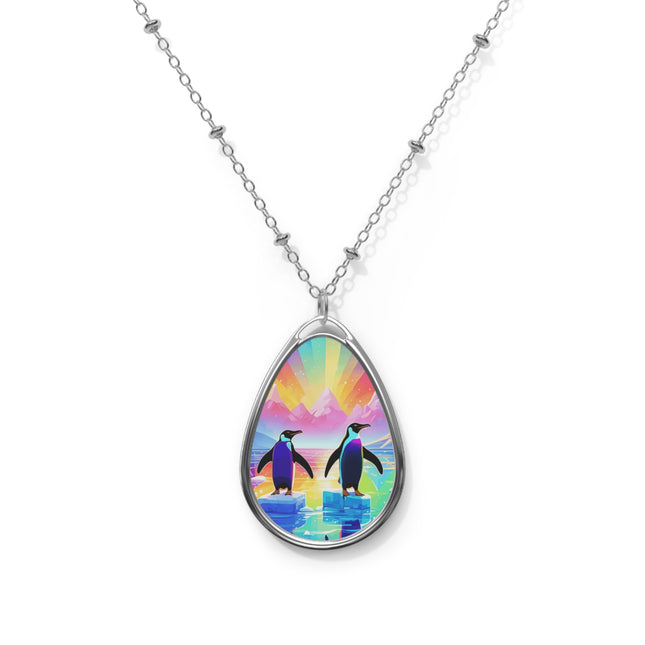 Niedliche 2 Pinguine genießen Design Themen Oval Halskette 