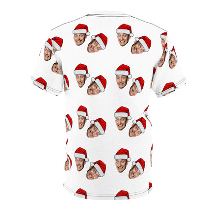 Christmas Face Pattern Tee — Personalized Santa Hat All-Over Print Shirt