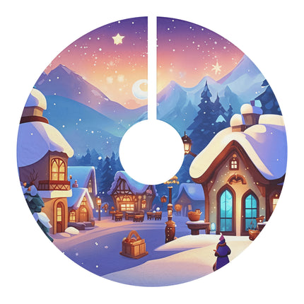 Snow and House Scenery design themed Christmas Tree Skirts