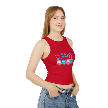 Be Happy Graphic designed Women's Micro Rib Racer Tank Top