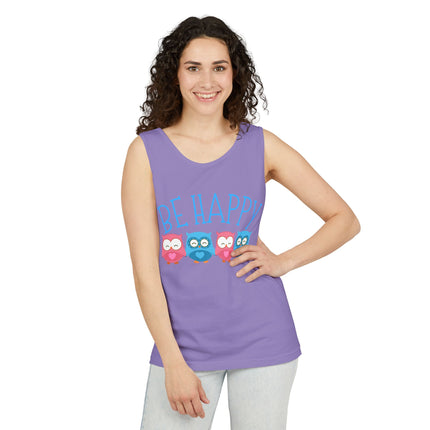 Be Happy Graphic design Unisex Garment-Dyed Tank Top