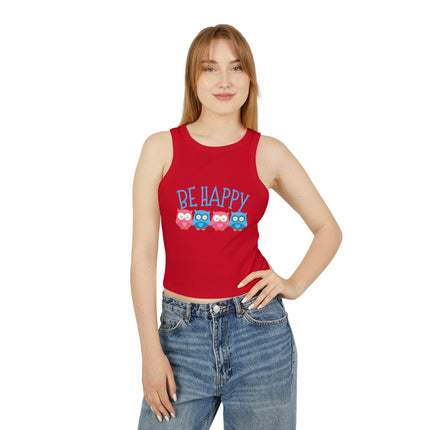 Be Happy Graphic designed Women's Micro Rib Racer Tank Top