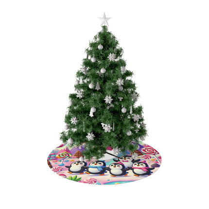 Cute Penguins in Candy World  design themed Christmas Tree Skirts