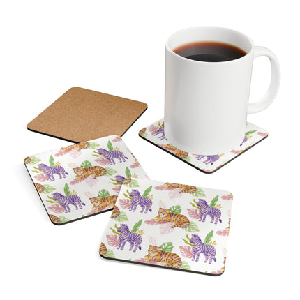 Niedliches Untersetzer-Set aus Korkholz mit Tiermotiv