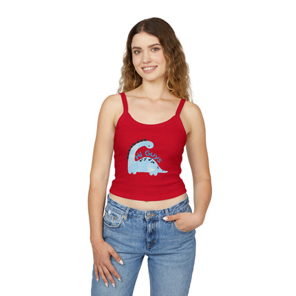Hi Guys blue dino Graphic designed Women's Spaghetti Strap Tank Top