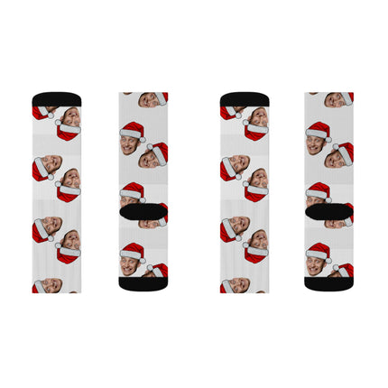 Personalized Photo Christmas Socks — Custom Face Santa Hat Sublimation Socks