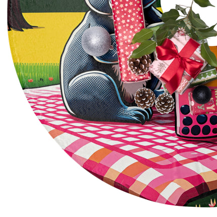 Pixel art koalas sitting on a picnic blanket, drinking colorful boba tea design themed Christmas Tree Skirts