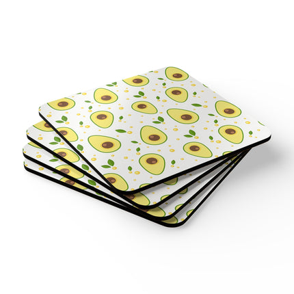 Niedliches Untersetzer-Set aus Korkholz mit Avocado-Muster