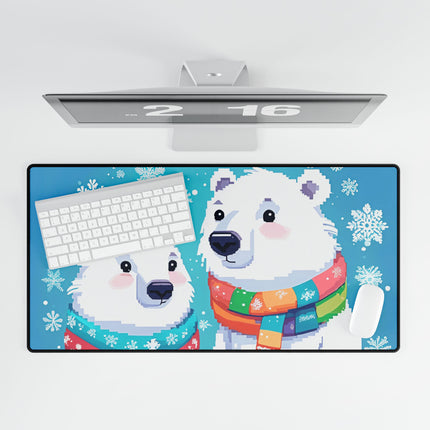 Cute 2 Polar Bear enjoys Snow design themed Desk Mats