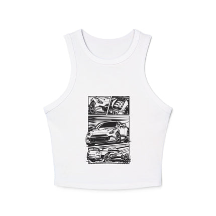 Damen Micro Rib Racer Tank Top mit Auto-Enthusiasten-Motiv