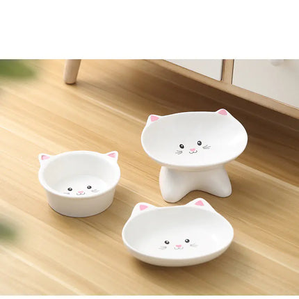 Ceramic Cat Face Pet Food Bowl - Easy to Clean