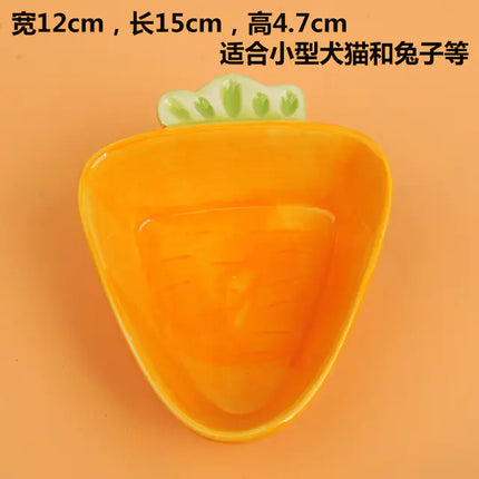 Ceramic Pet Bowl for Rabbit and Cat with Carrot Design